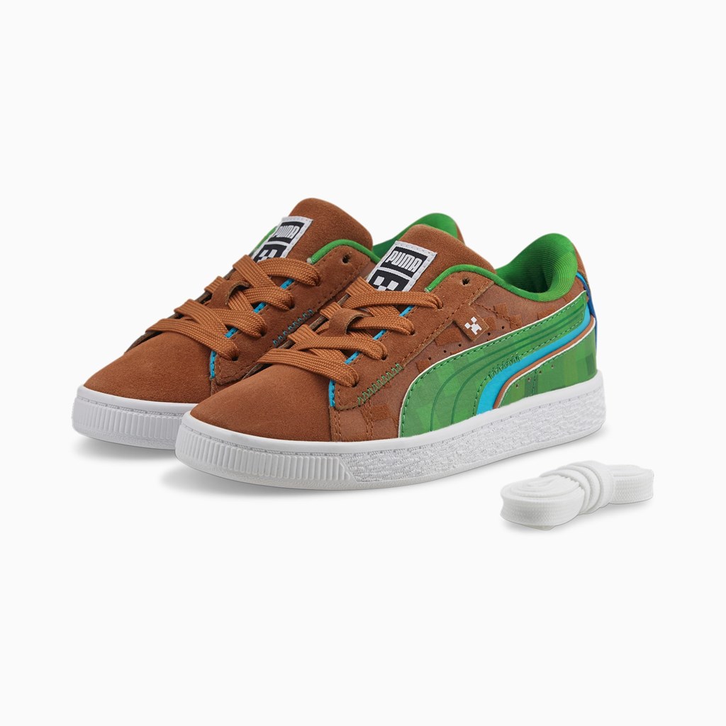 Chlapecké Tenisky Puma PUMA x MINECRAFT Suede Little Hnědé Zelene | 028SNPWCT