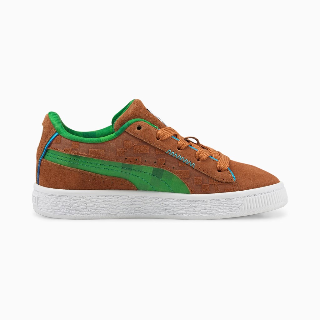 Chlapecké Tenisky Puma PUMA x MINECRAFT Suede Little Hnědé Zelene | 028SNPWCT