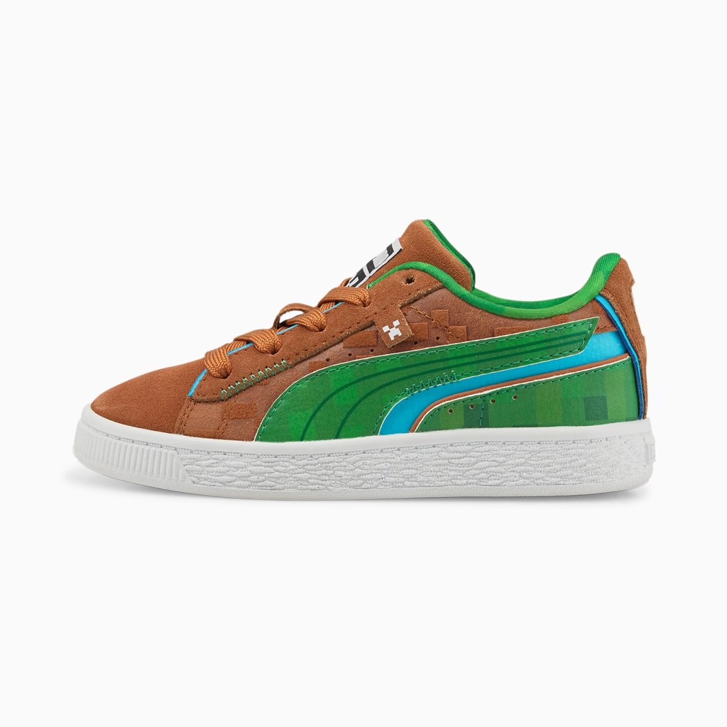 Chlapecké Tenisky Puma PUMA x MINECRAFT Suede Little Hnědé Zelene | 028SNPWCT