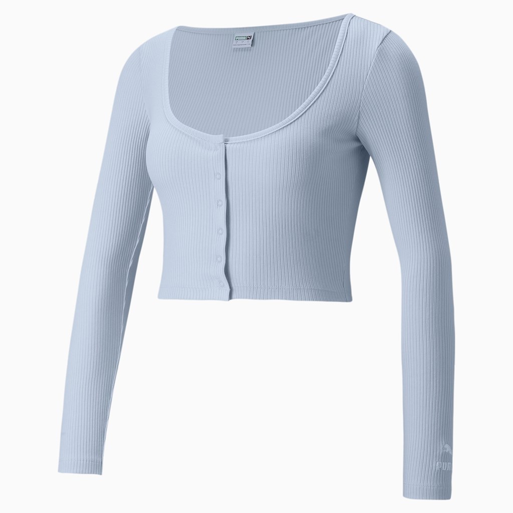 Dámské Běžecké Tričko Puma Classics Ribbed Long Sleeve Arctic Ice | 274LRGWHD