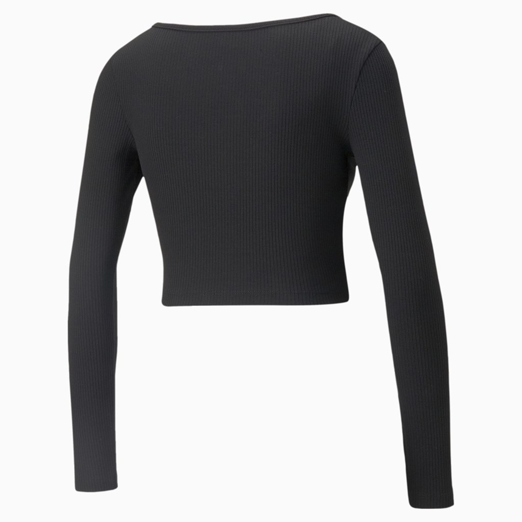 Dámské Běžecké Tričko Puma Classics Ribbed Long Sleeve Černé | 875CBMVPG