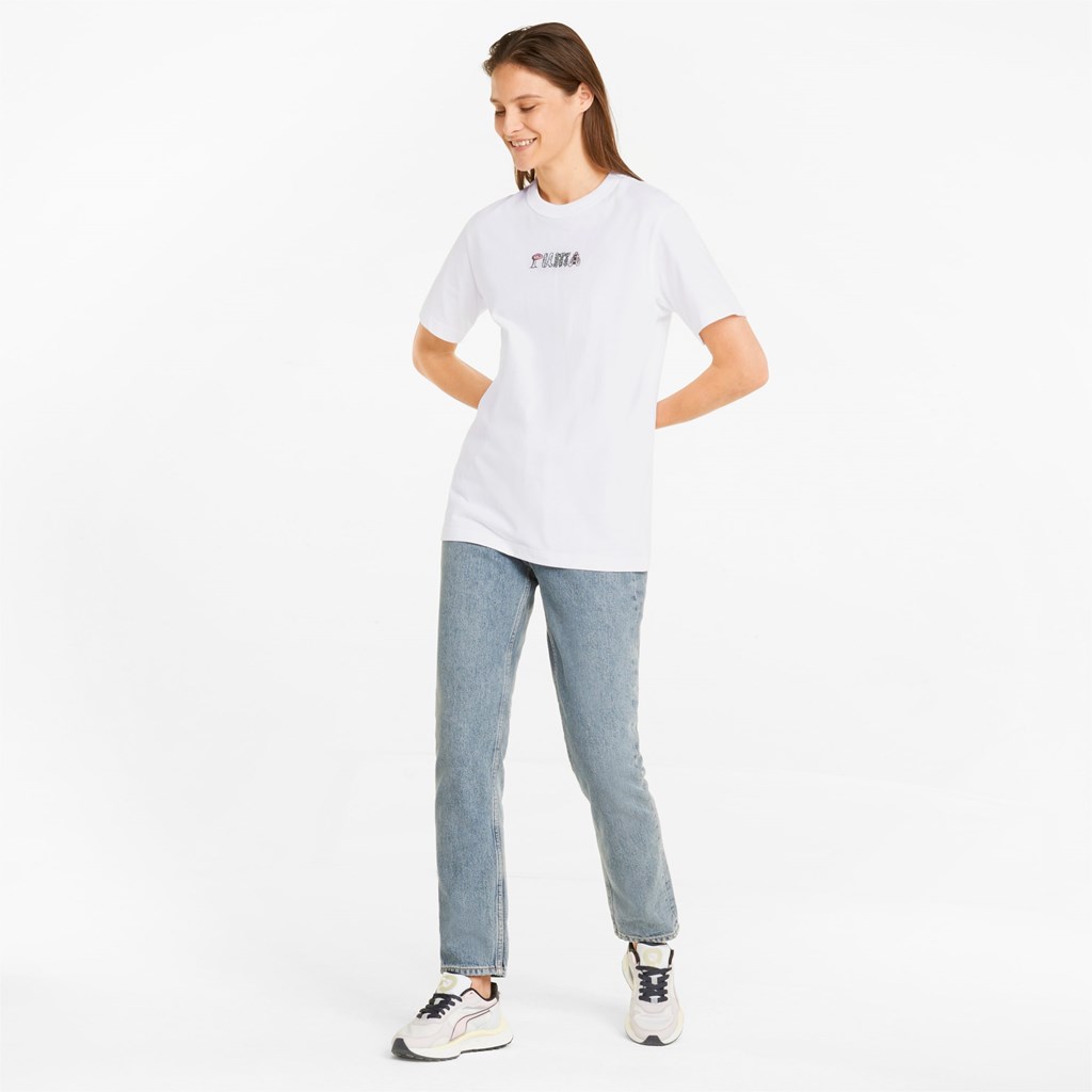 Dámské Běžecké Tričko Puma Downtown Relaxed Graphic Bílé | 510JCVFHX