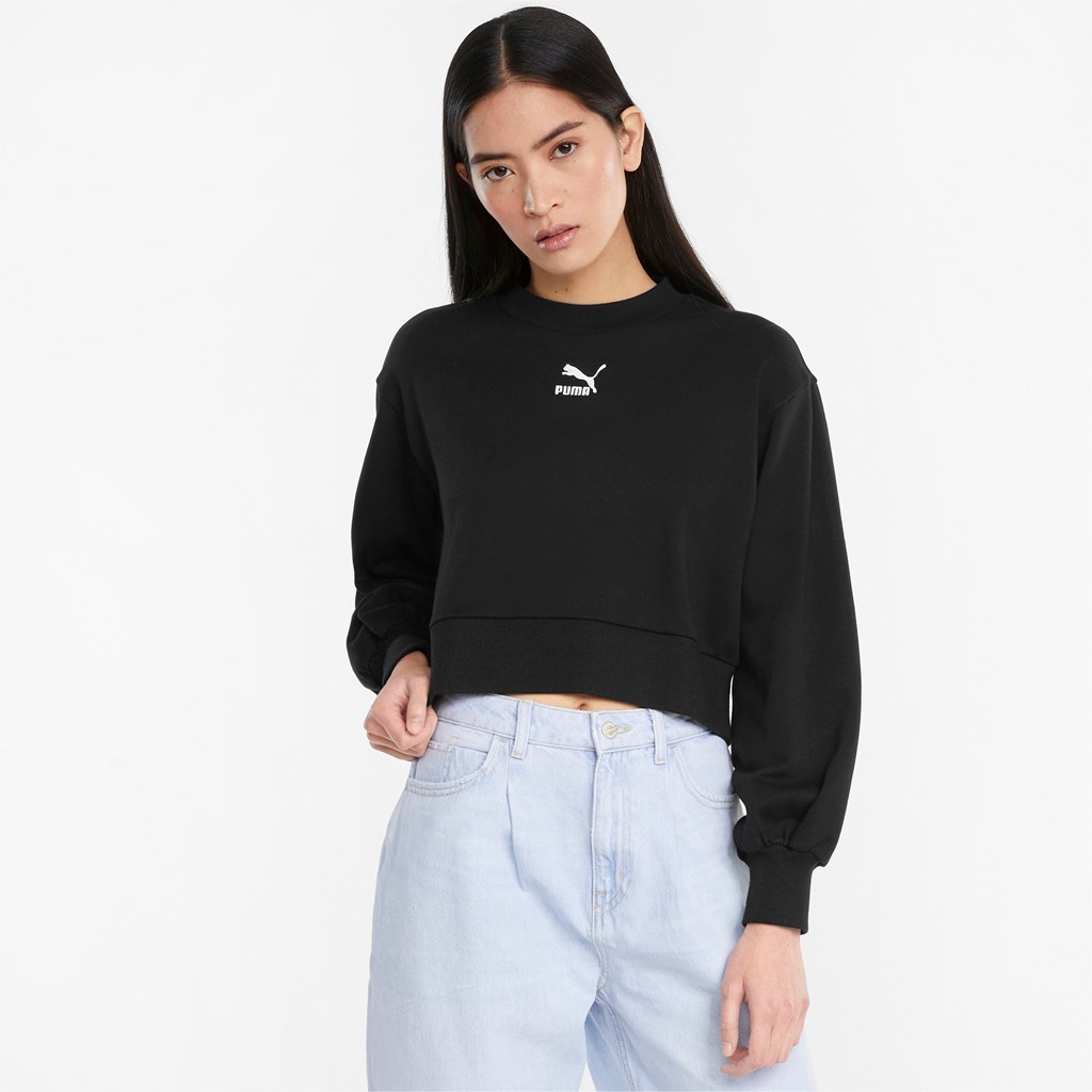 Dámské Mikiny Puma Classics Puff Sleeve Crew Neck Černé | IQPK13045