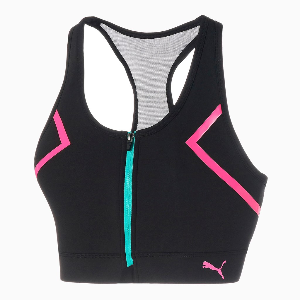 Dámské Sportovní Podprsenky Puma PUMA x BARBELLS FOR BOOBS Zip Front Tréninková Černé | VMYIH8915