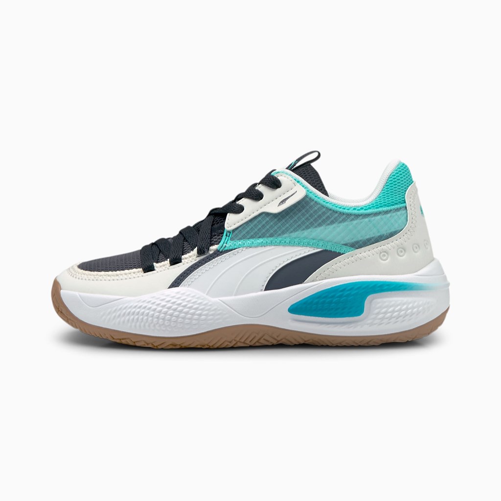 Dívčí Basketbalové Boty Puma Court Rider Summer Days Basketball Jr Ebony / Elektro Aqua | 096213-EGZ