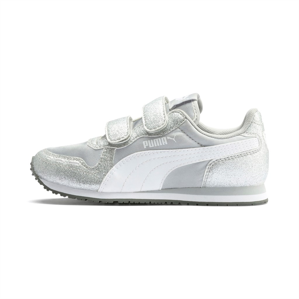 Dívčí Tenisky Puma Cabana Racer Glitz Ac Ps Stříbrné Bílé | 096XTEFNH