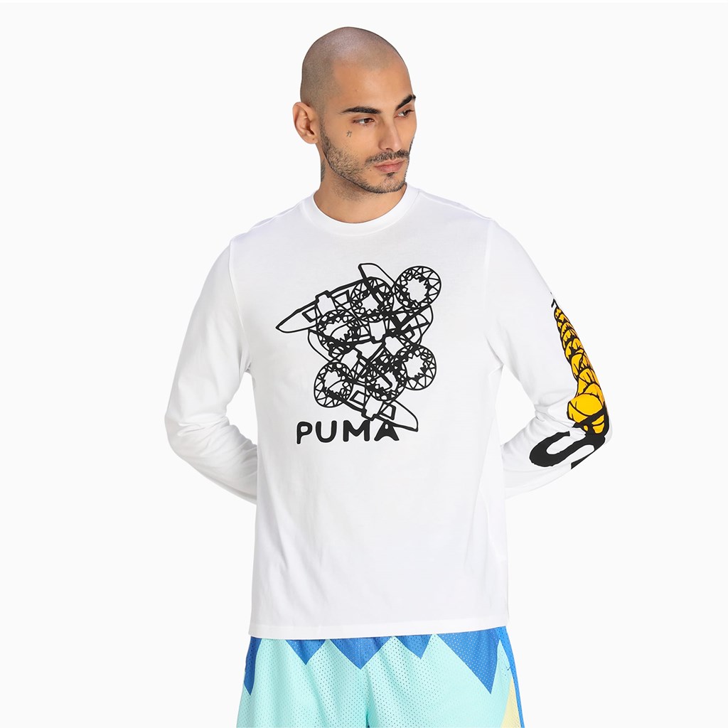 Pánské Běžecké Tričko Puma 4th Quarter Long Sleeve Bílé | 105CYOFVX