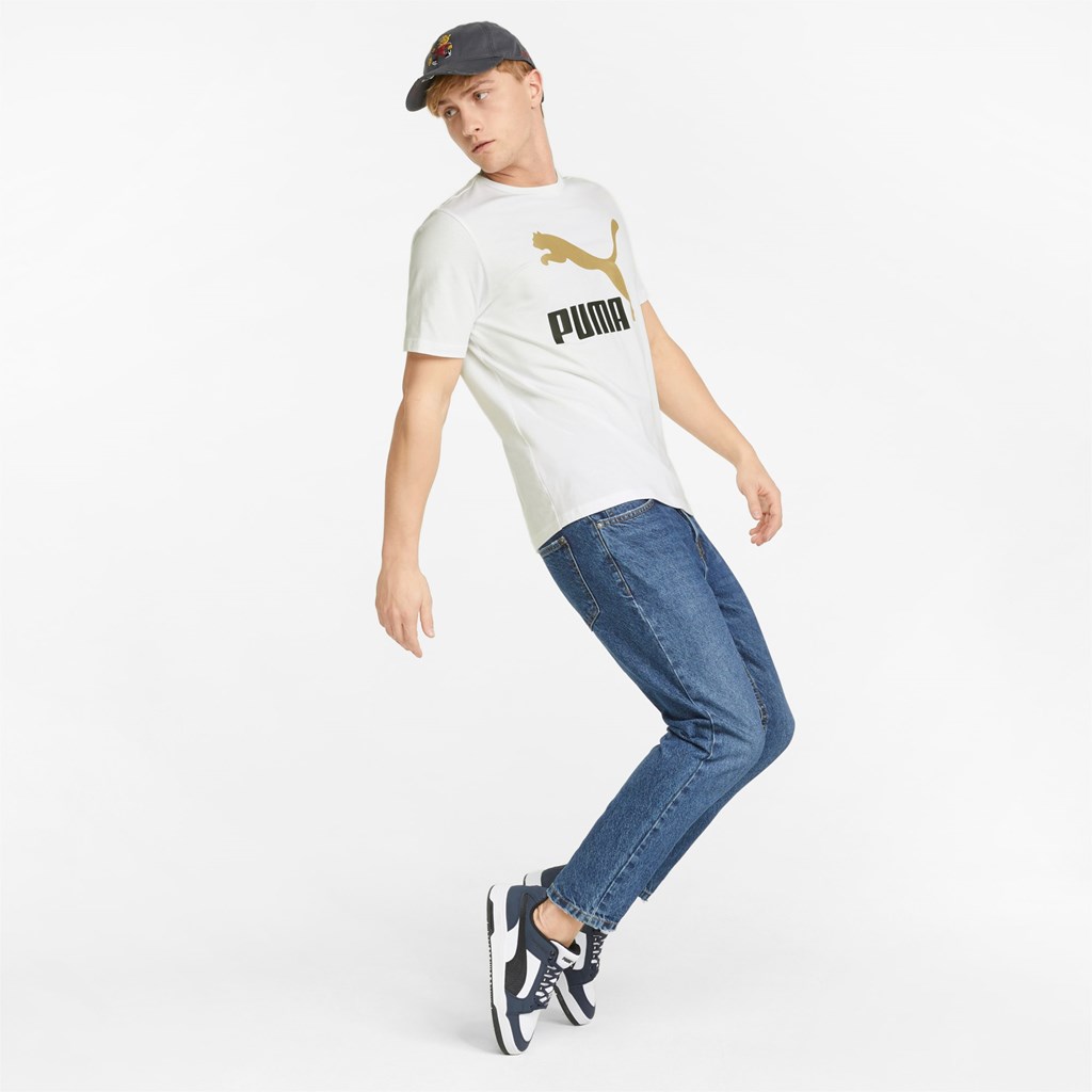 Pánské Běžecké Tričko Puma Classics Logo Metallic Bílé Zlaté | 316YCELHS