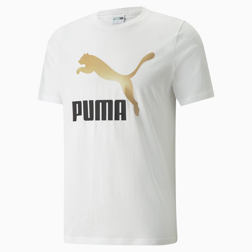 Pánské Běžecké Tričko Puma Classics Logo Metallic Bílé Zlaté | 316YCELHS