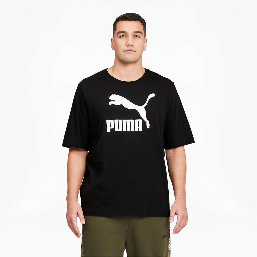 Pánské Běžecké Tričko Puma Classics Logo BT Černé Bílé | 935LVPJUW