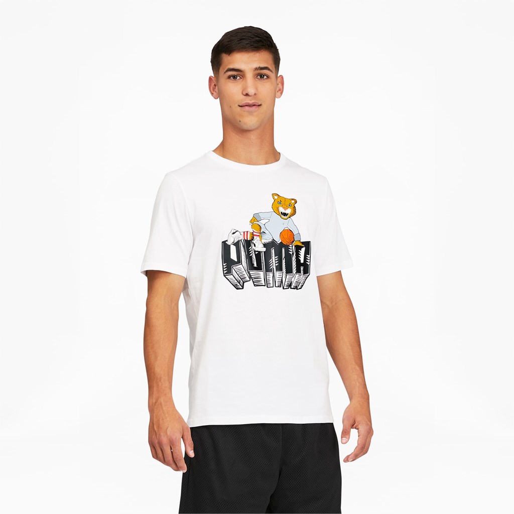 Pánské Běžecké Tričko Puma Dylan Krátké Sleeve Basketball Bílé | 628PCIMVB