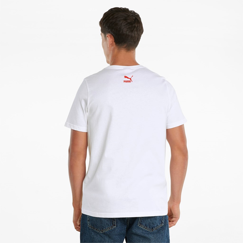 Pánské Běžecké Tričko Puma Graphic Box Logo Play Bílé | 503RAJMDB