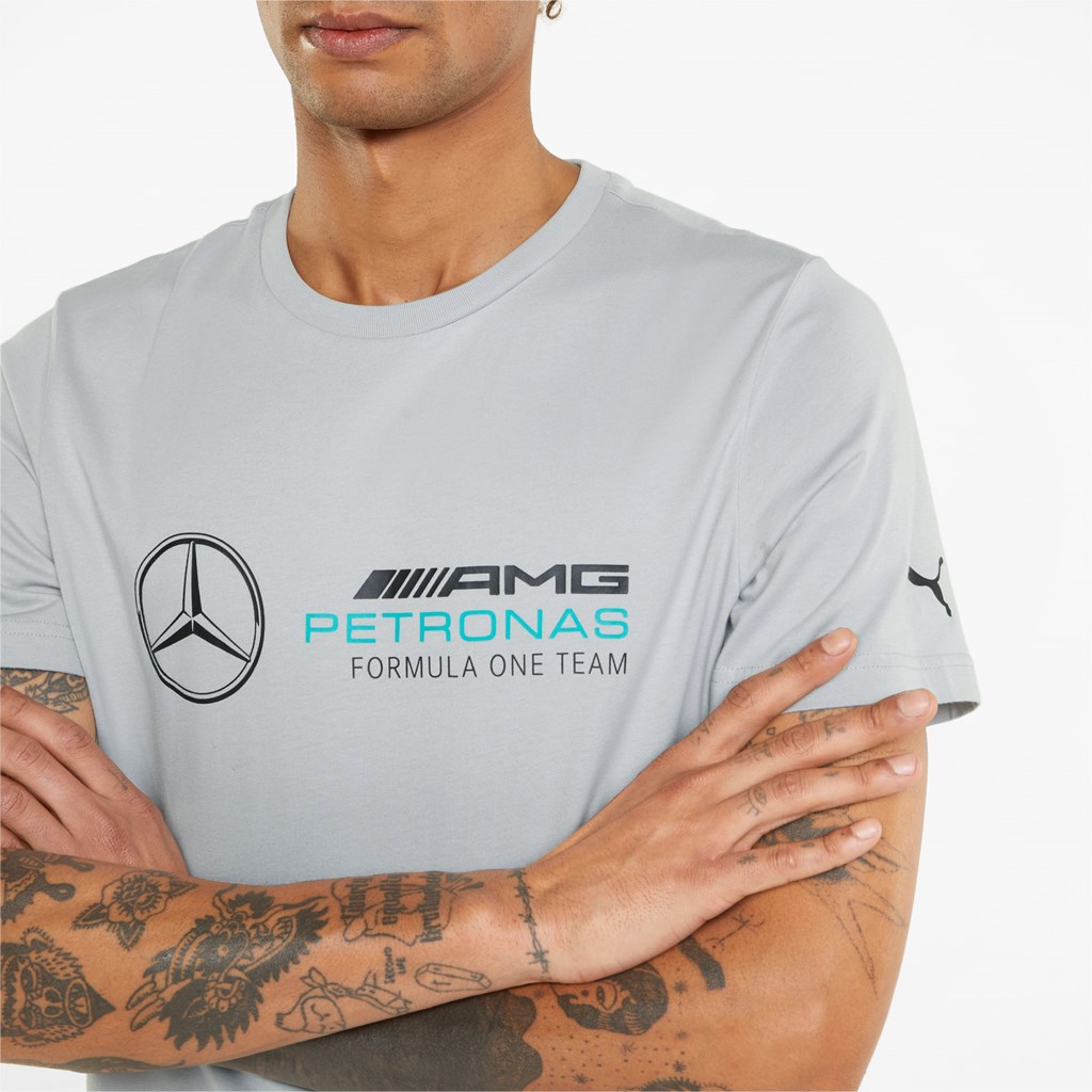 Pánské Běžecké Tričko Puma Mercedes F1 ESS Logo Stříbrné | 782XJKDYN