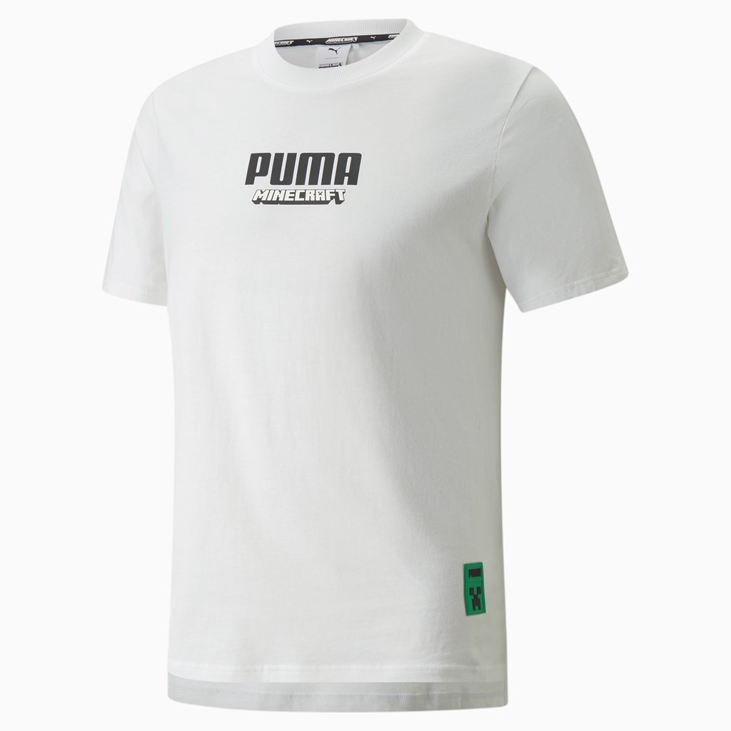 Pánské Běžecké Tričko Puma PUMA x MINECRAFT Graphic Bílé | 456BOEZQL