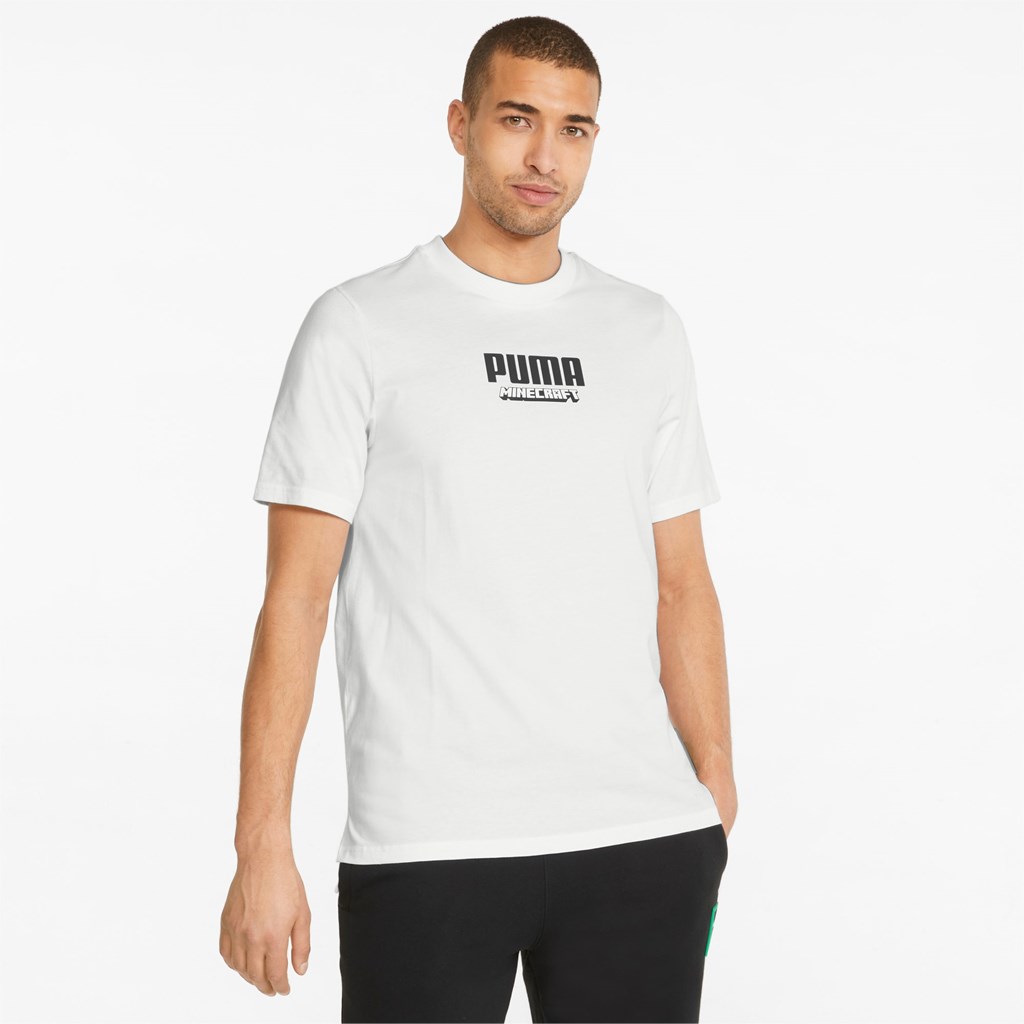 Pánské Běžecké Tričko Puma PUMA x MINECRAFT Graphic Bílé | 456BOEZQL