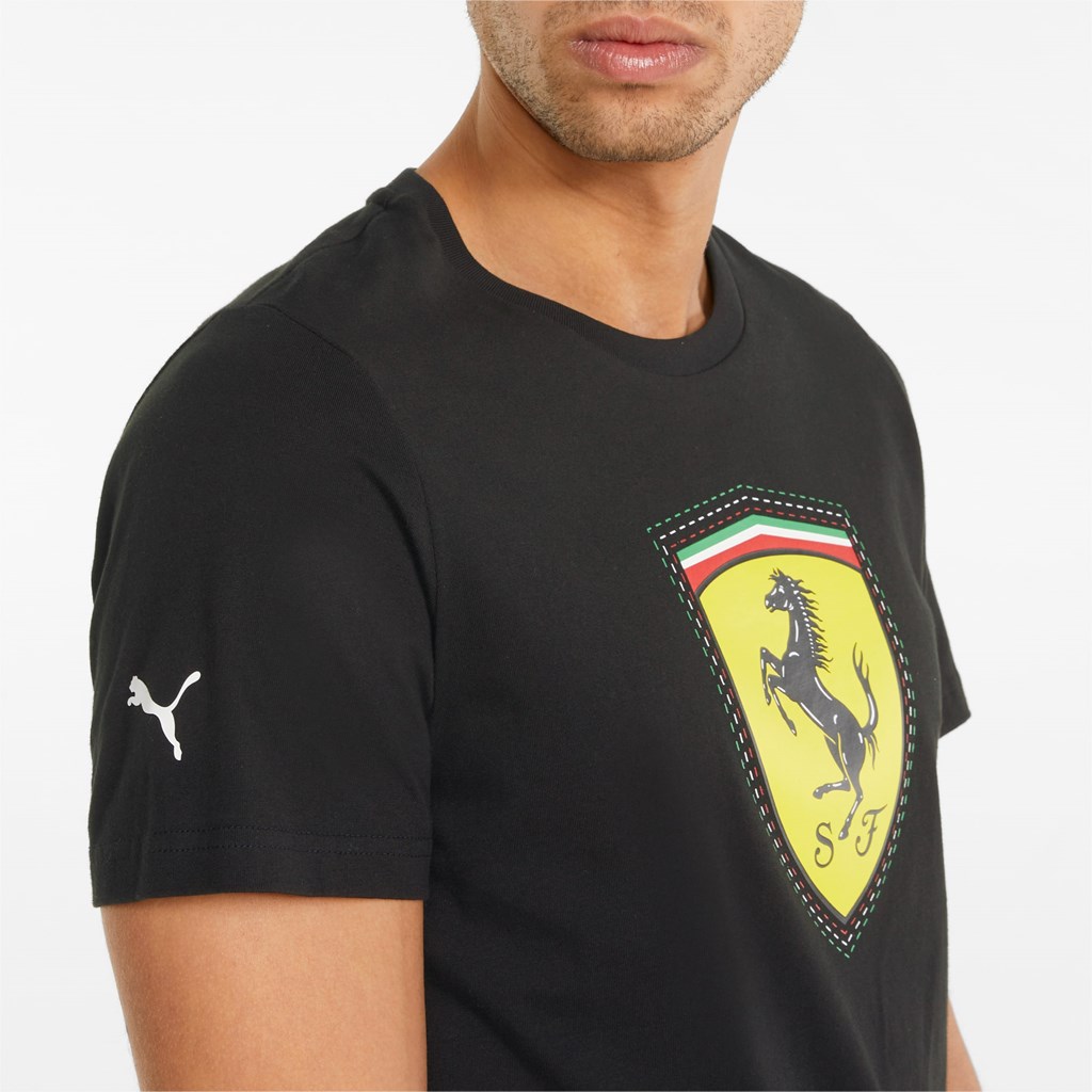 Pánské Běžecké Tričko Puma Scuderia Ferrari Race Color Shield Černé | 084NVPSXU