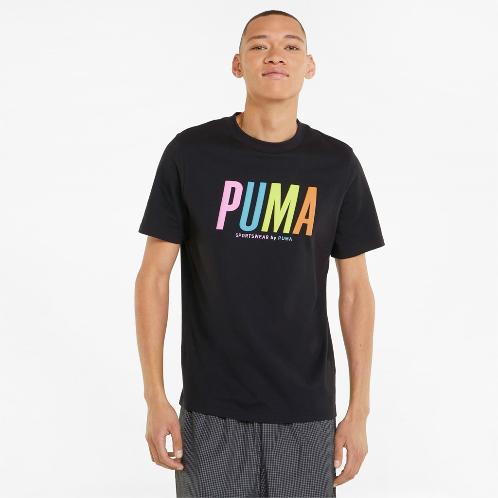 Pánské Běžecké Tričko Puma Sportswear by PUMA Graphic Černé | 308GJFOIB