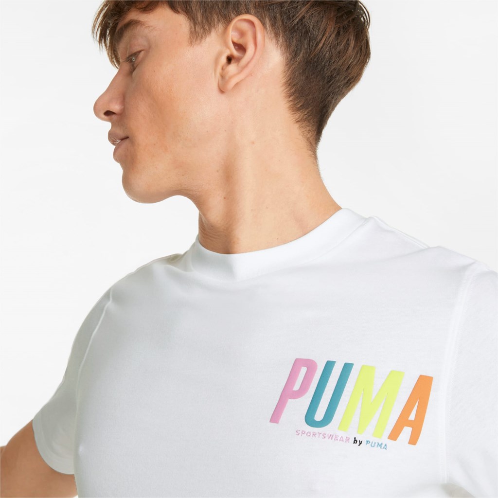 Pánské Běžecké Tričko Puma Sportswear by PUMA Graphic Bílé | 712ZEBINW