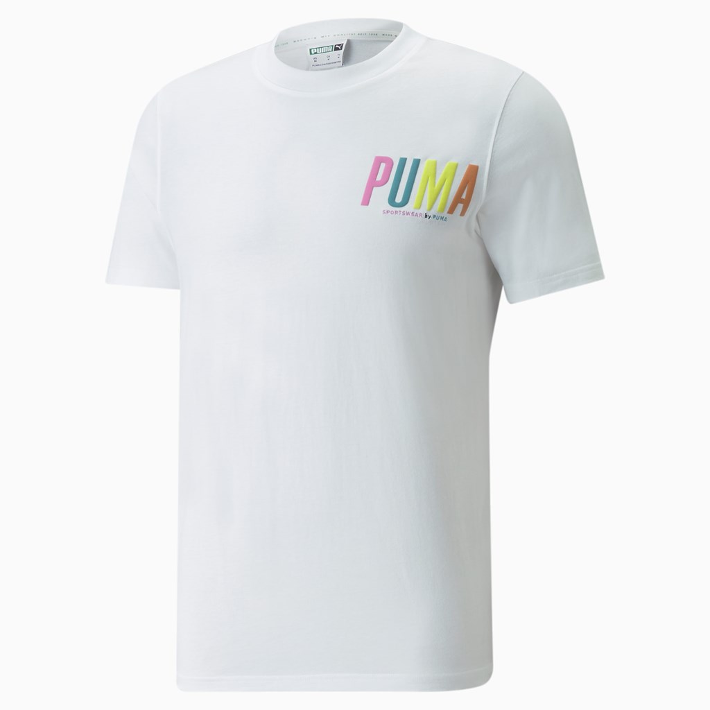 Pánské Běžecké Tričko Puma Sportswear by PUMA Graphic Bílé | 712ZEBINW