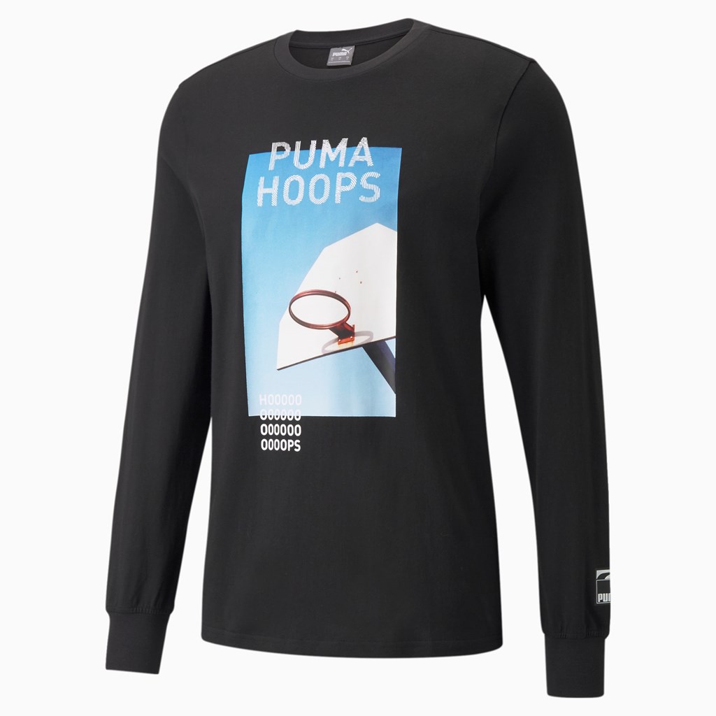 Pánské Běžecké Tričko Puma Timeout Long Sleeve Basketball Černé | 879ANCIDM