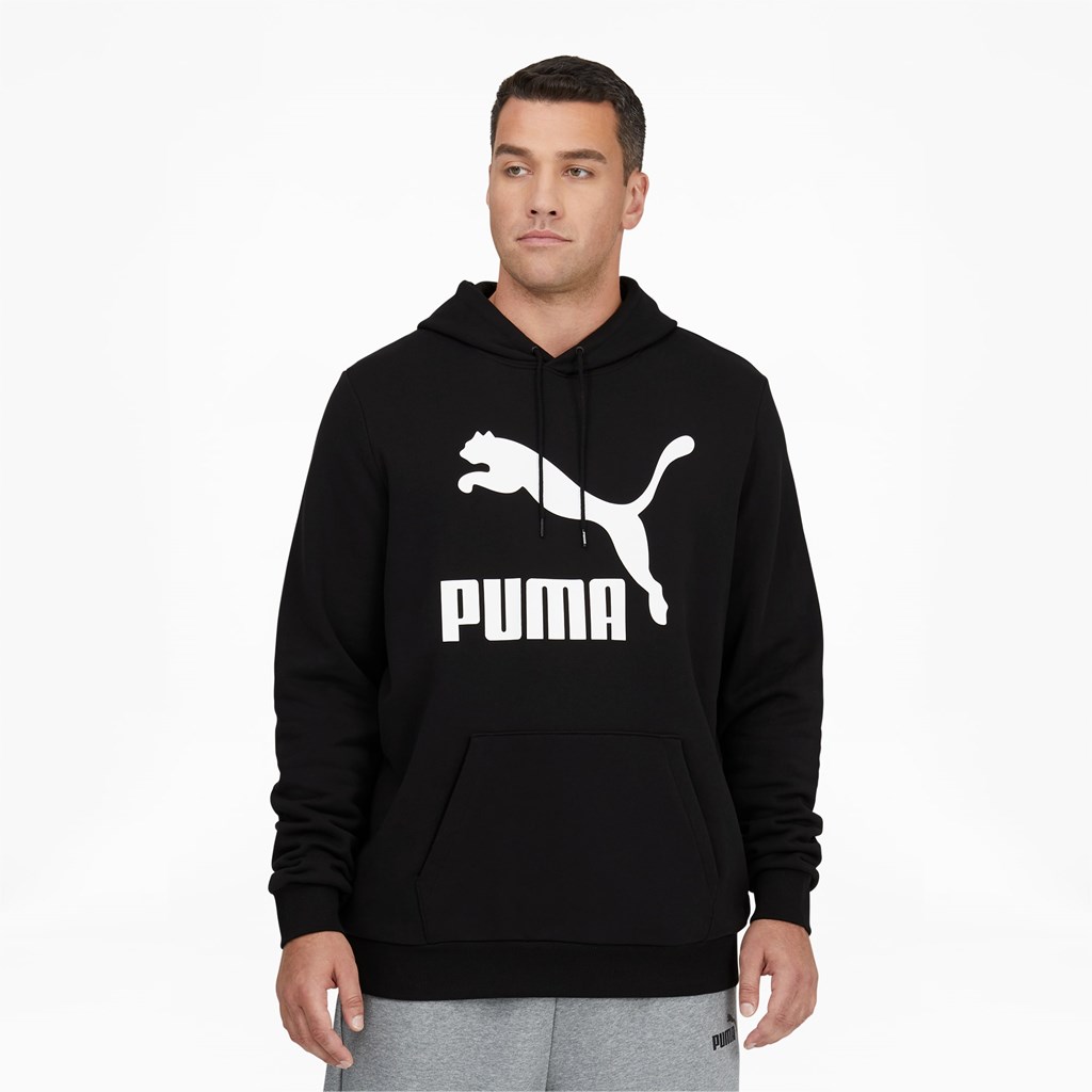 Pánské Mikiny S Kapucí Puma Classic Logo Hoodie FL BT Černé Bílé | 405327-PAM