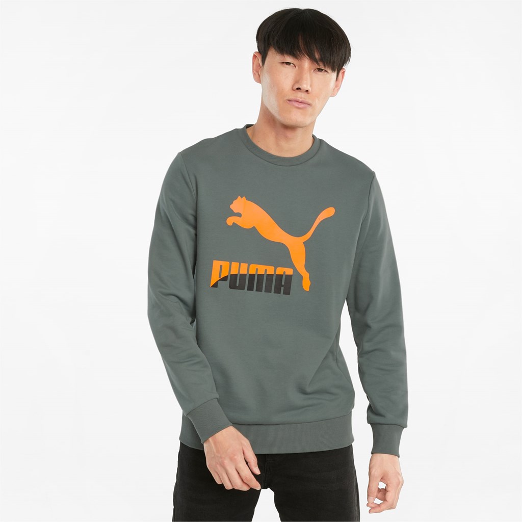 Pánské Svetry Puma Classics Logo Crew Neck Zelene | CZMJG3068