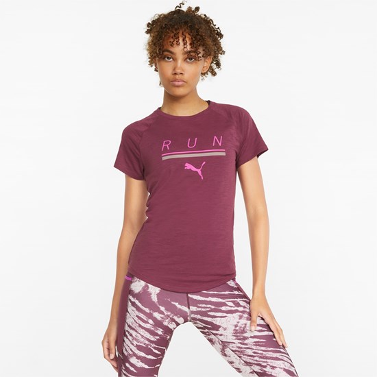 Dámské Běžecké Tričko Puma 5K Logo Krátké Sleeve Grape Wine | 034USKLOH