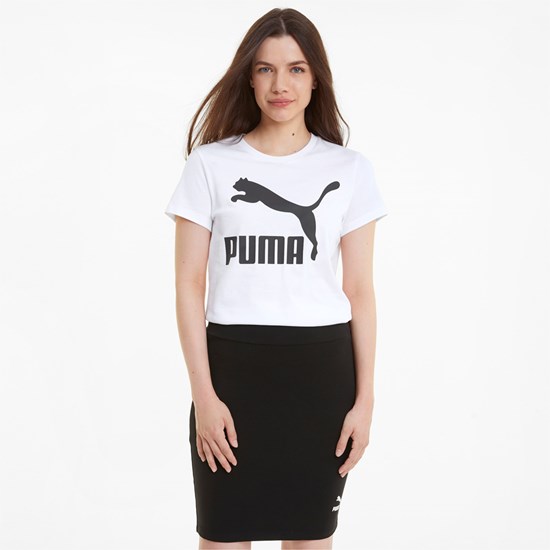 Dámské Běžecké Tričko Puma Classics Logo Bílé | 852KFOCMA