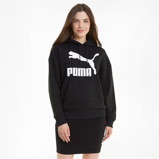 Dámské Mikiny S Kapucí Puma Classics Logo Černé | 605317-YWL