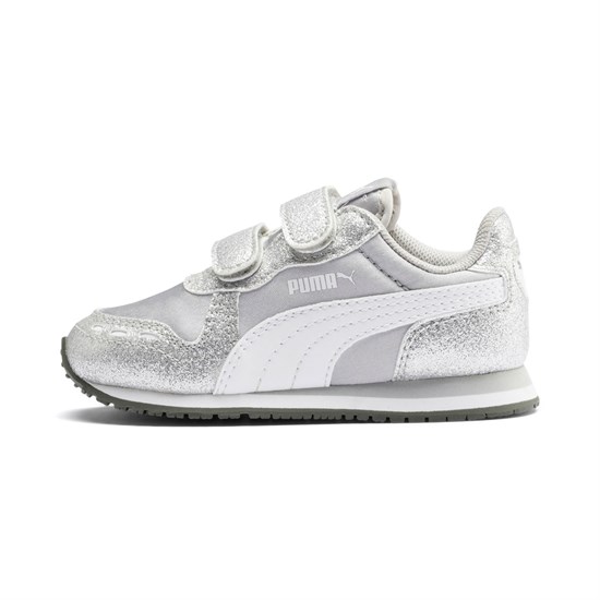 Dívčí Tenisky Puma Cabana Racer Glitz Ac Inf Stříbrné Bílé | 957KGYUEB