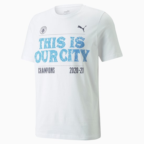 Pánské Běžecké Tričko Puma Man City EPL Winners Soccer Bílé | 927FVCSJR