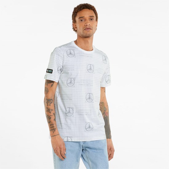 Pánské Běžecké Tričko Puma Mercedes F1 Printed Logo Bílé | 438MUJCBR