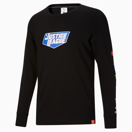 Pánské Běžecké Tričko Puma PUMA x DC Justice League Long Sleeve Černé | 385GJHLTY