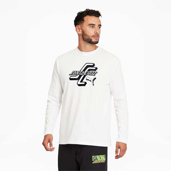 Pánské Běžecké Tričko Puma PUMA x SANTA CRUZ Long Sleeve Tee Bílé | 812ZCNUJV